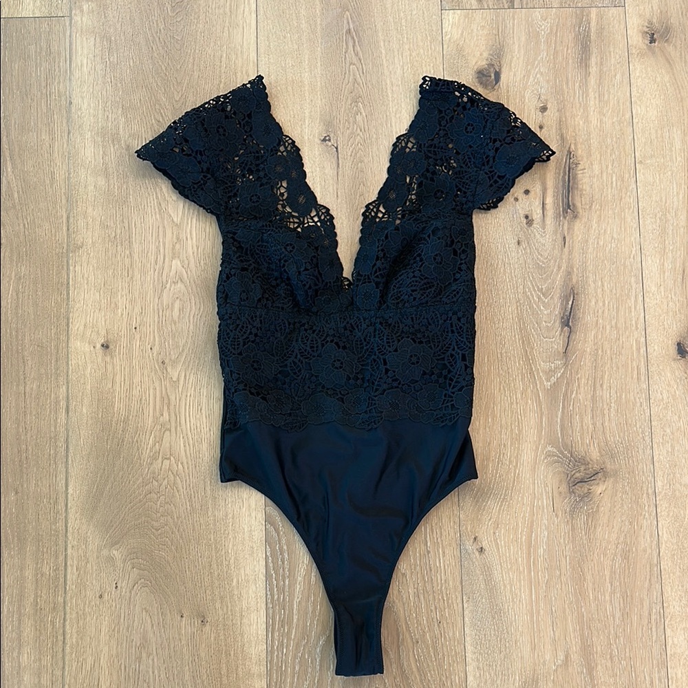 Anthropologie Black Lace Detail Bodysuit